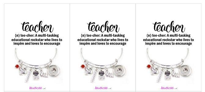 Say It in A Snap Jewelry - Wholesale Charm/Dangle Bracelet - Say It In A Snap - Teacher Charm Bracelet w/Card0