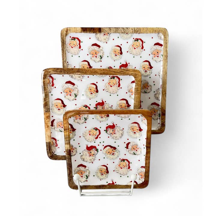 My Casita - Wholesale Decorative Tray - 10" Santa Square Tray with Dots (case of 2) H-2133