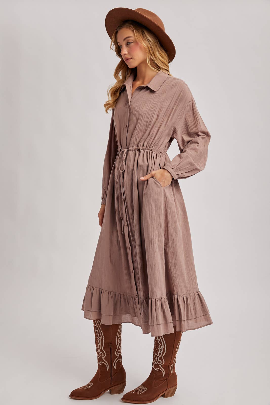 Bluivy - Wholesale Dress - Women's - RUFFLED MIDI OPEN DUSTER OR SHIRT DRESS13