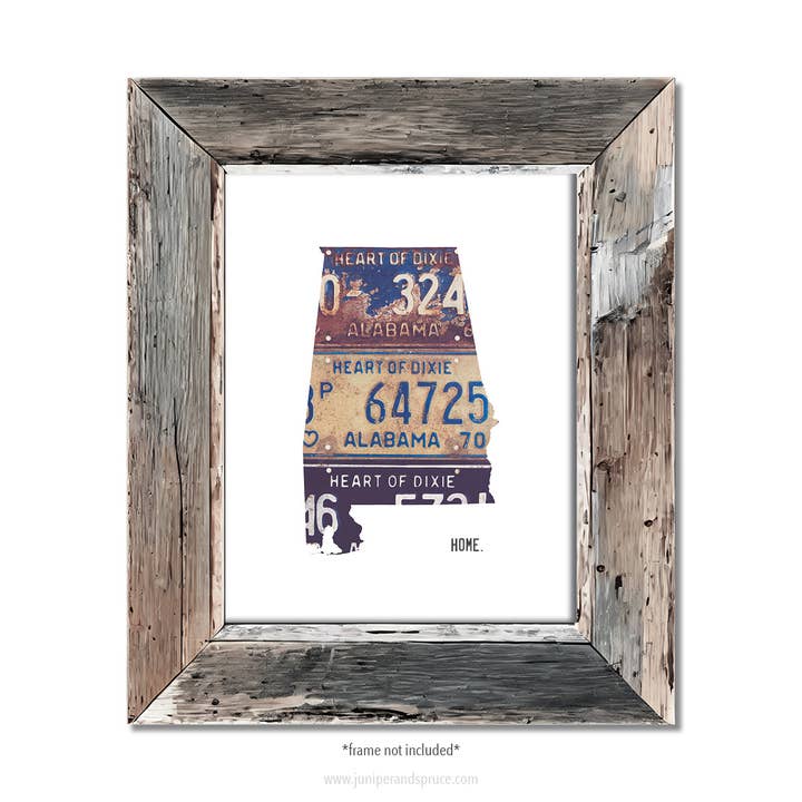 Alabama Vintage License Plate Home Print for wholesale by Juniper & Spruce