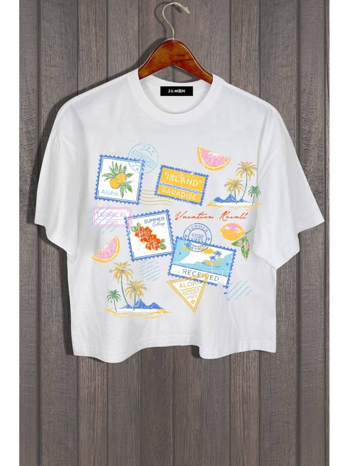 ISLAND PARADISE STAMPS TEE for wholesale by 2&moon