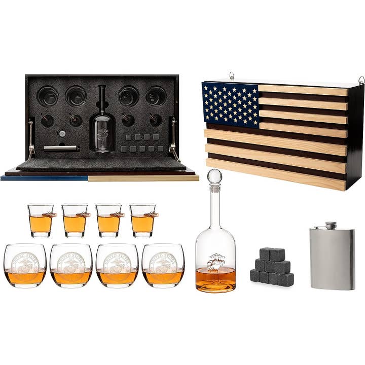 The Wine Savant / Khen Glassware - Wholesale Decanter - Marine Big Box Wall Decor with Decanter, 4 whiskey glasses