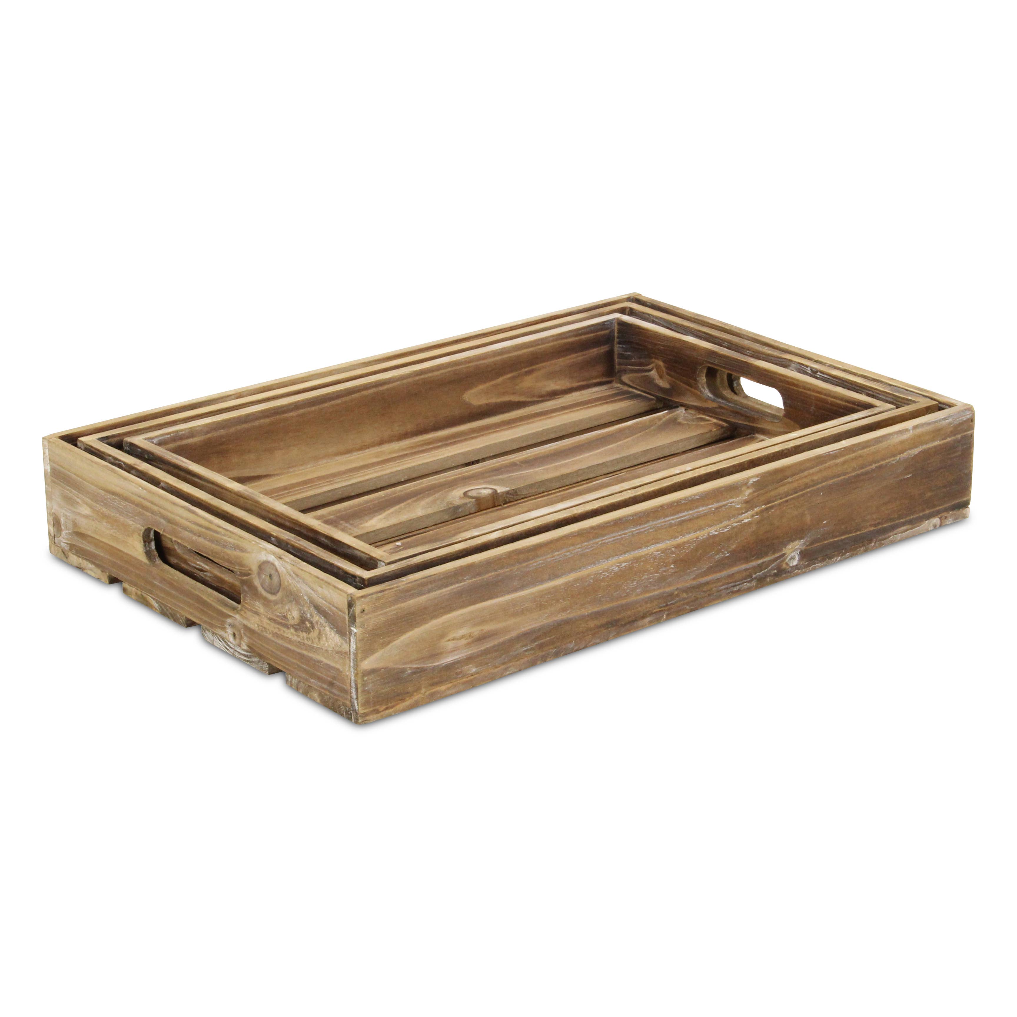 Cheungs Home Decor - Venta al por mayor Bandejas decorativas - Juego de 3 bandejas de madera con listones Nora, color marrón6
