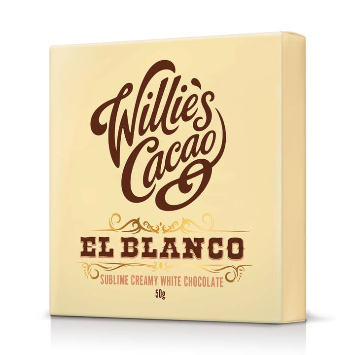 El Blanco. Creamy white chocolate. 50g bar for wholesale by Willie's Cacao