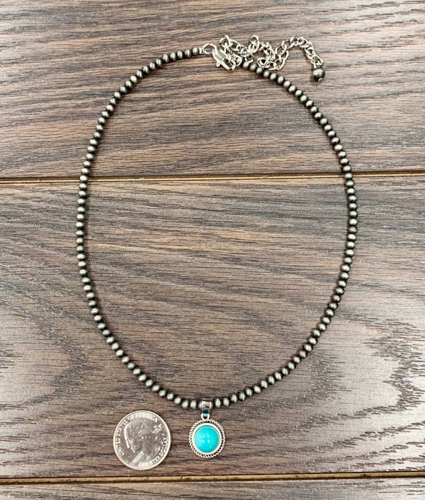 ISAC Trading Inc - Wholesale Pendant/Charm Necklace - 733803, Handmade 15" Navajo 10mm Turquoise Necklace 1