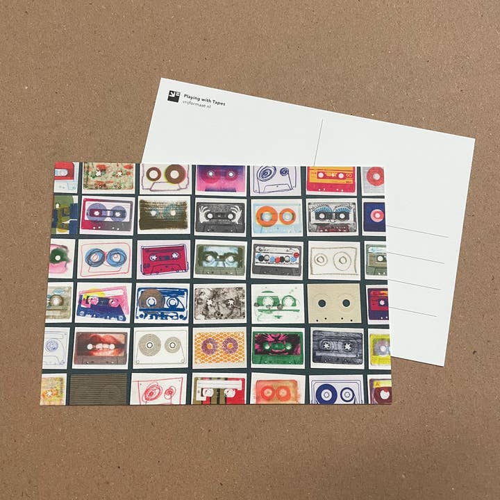 postcard A6 - Playing with Tapes (Mixed Tapes) for wholesale by VrijFormaat