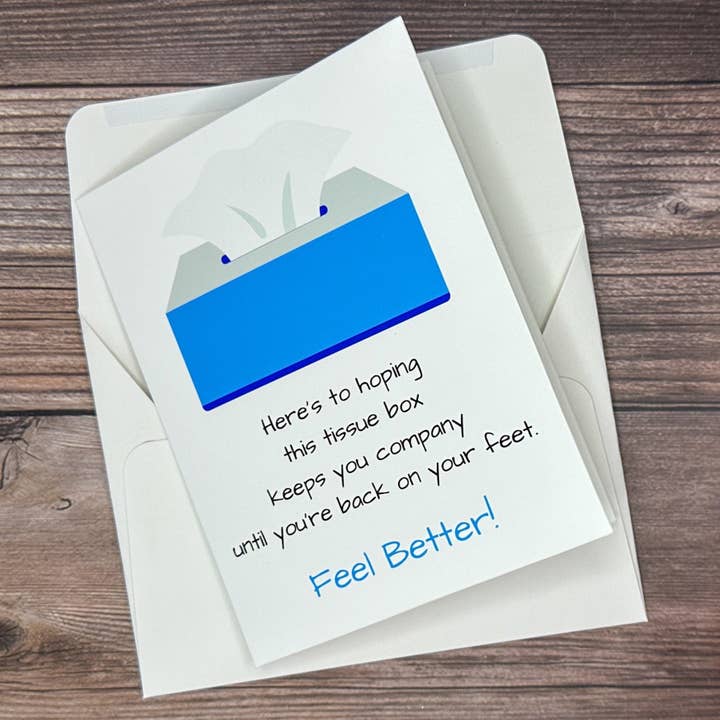 Tissue Box Feel Better Card for wholesale by Southern Goddess Designs