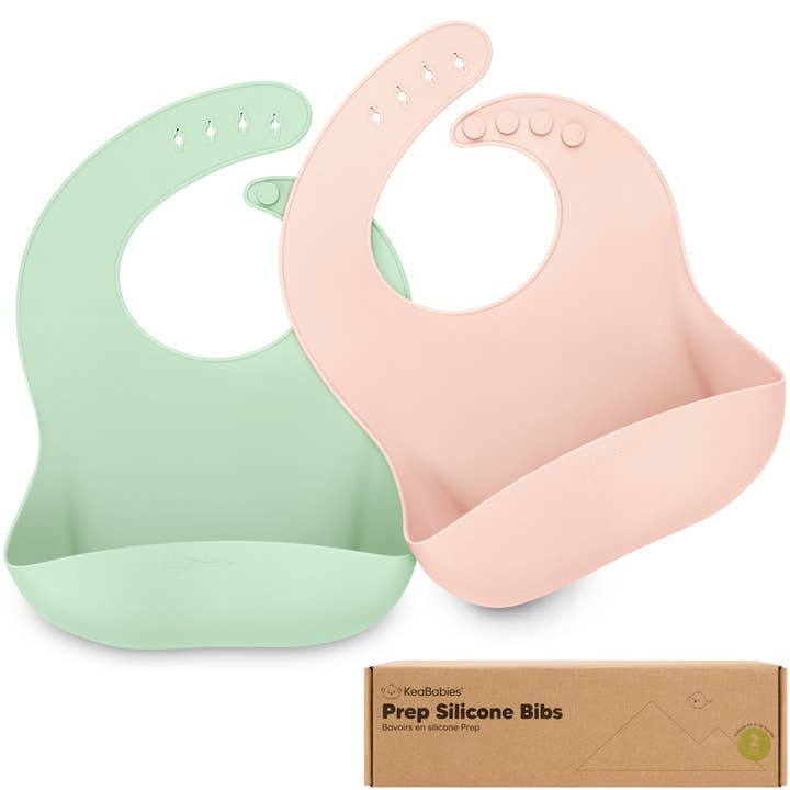 Lot de 2 bavoirs en silicone Prep pour bébés, tout-petits, garçons et filles pour la vente par KeaBabies