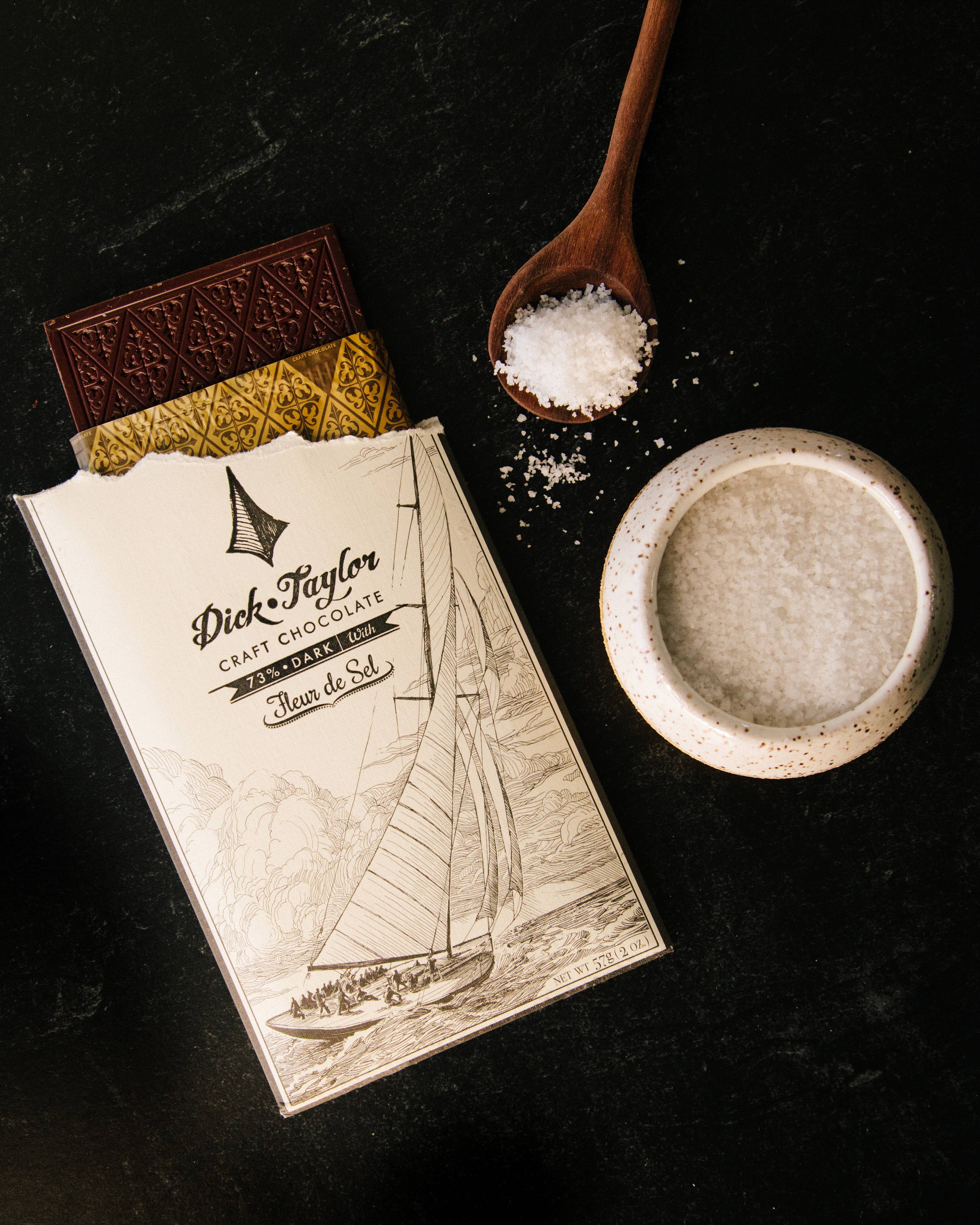 Dick Taylor Craft Chocolate - Wholesale Chocolate Bar - Fleur De Sel 73% Dark Chocolate1