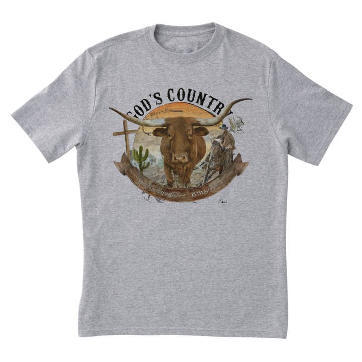 Longhorn Gods Country T-shirt for wholesale by Rowdie Rudie Boys Boutique Wholesale