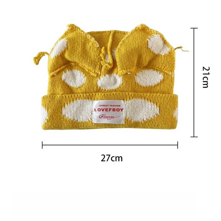 Funkyrel® Atzbranding Limited - Vente Bonnet – femme - Haila - Bonnet Tricoté à Oreilles de Chat à Pois10