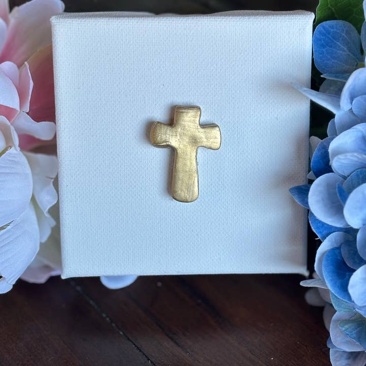Hand Brushed Gold Leaf Mini Baptism Cross on Canvas for wholesale by Rouge 225