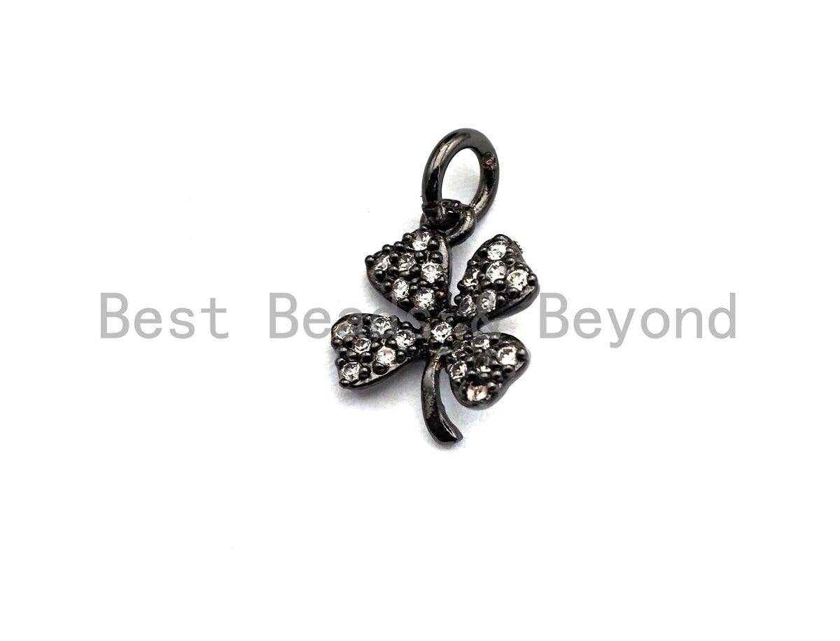 BestBeads&Beyond - Wholesale Individuele bedel/hanger - CZ Micro Pave Vier Blad Klavervormige hanger/Charm, Zirkonia hanger Charm, 10x12mm, sku #F9181