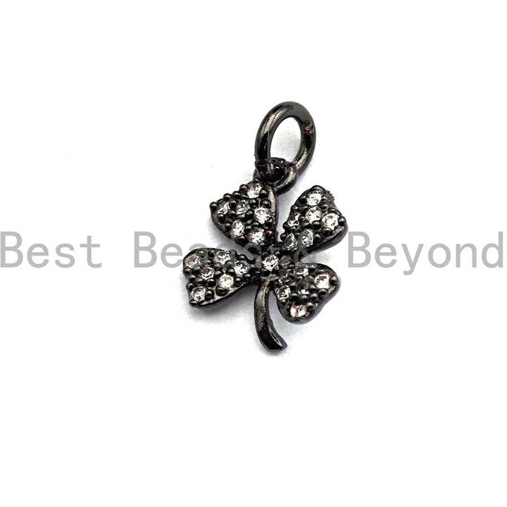 BestBeads&Beyond - Wholesale Individuele bedel/hanger - CZ Micro Pave Vier Blad Klavervormige hanger/Charm, Zirkonia hanger Charm, 10x12mm, sku #F9181