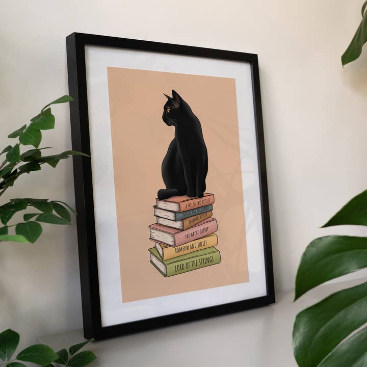 Hayley Jade Design Studio - Wholesale Art Print - Cat and Books Art Print2