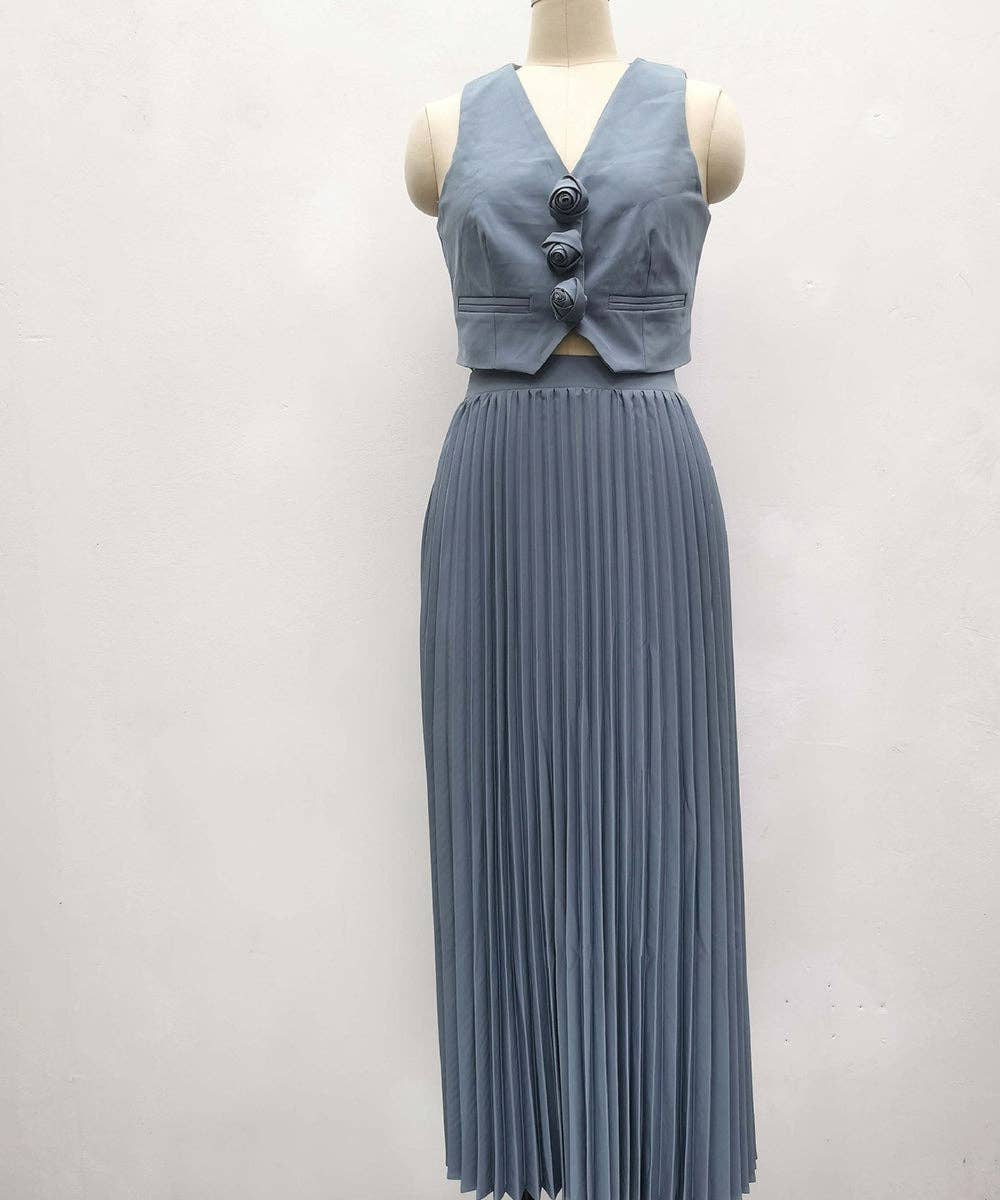 Aria Romance – Großhandel Set aus Oberteil und Rock – Damen – Zweiteiliges Set mit plissierten Ärmeln und Lagenlook8