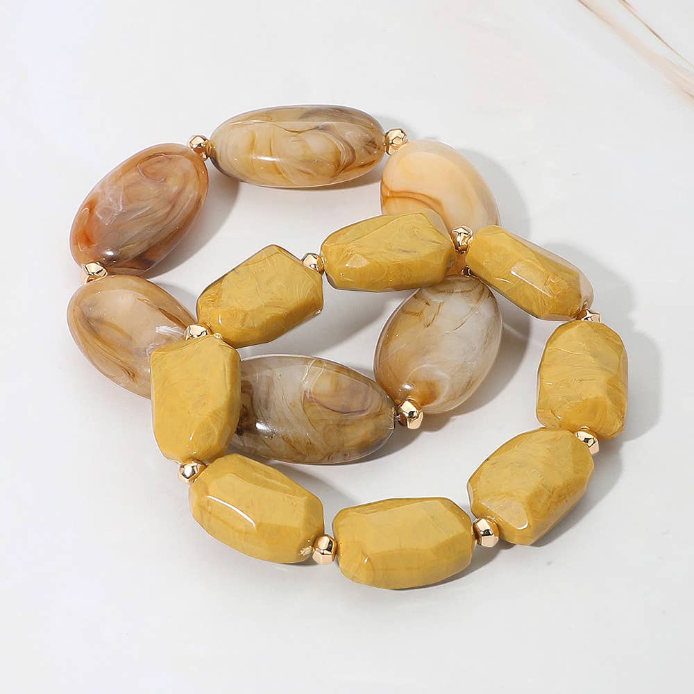 Sensibling Corp. - Wholesale Beaded Bracelet - 2PCS - Chunky Oval Pebble Beaded Stretch Multi Layered Bracelets8