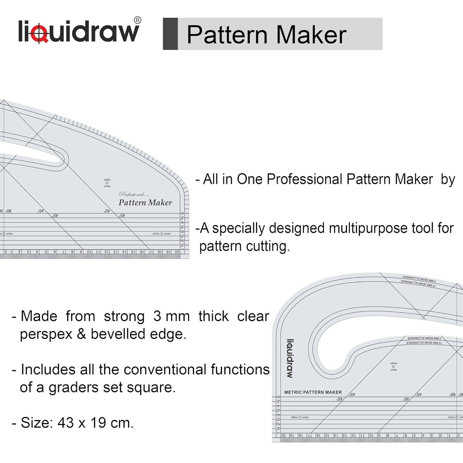 Liquidraw - Wholesale Craft Tool - Liquidraw Pattern Maker & Grading Ruler Set For Pattern Marking | Multipurpose Imperial & Metric Tool for Cutting | Quilting Sewing Ruler For Dressmaking | Ideal for Sewing & Fashion Design7