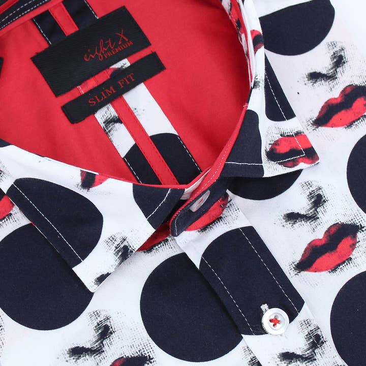 Red Lips & Black Dots Print Shirt for wholesale by EIGHT X