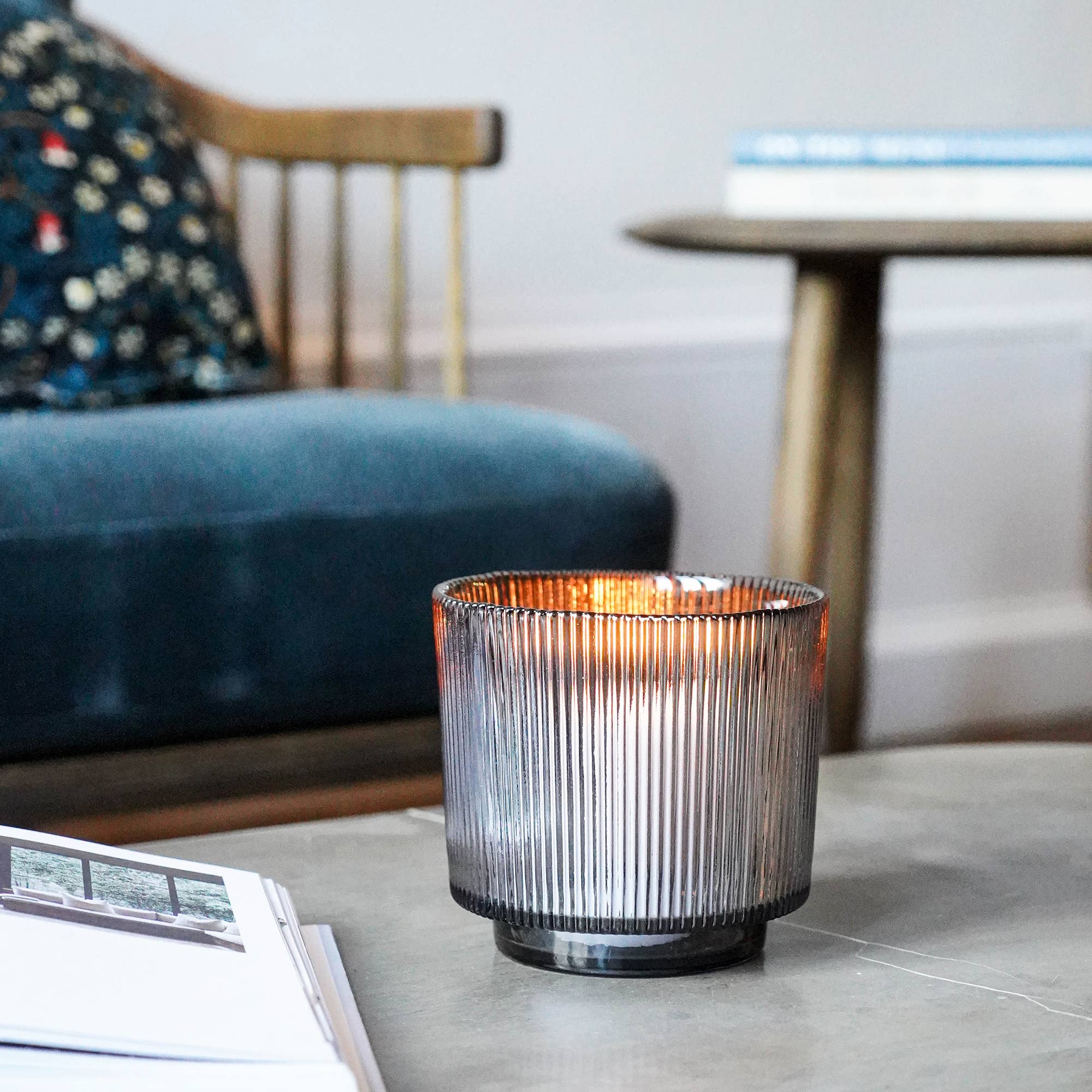 Ivyline – wholesale Candle holder – Ribbed Glass Holder, 15cm Ext. Diameter0