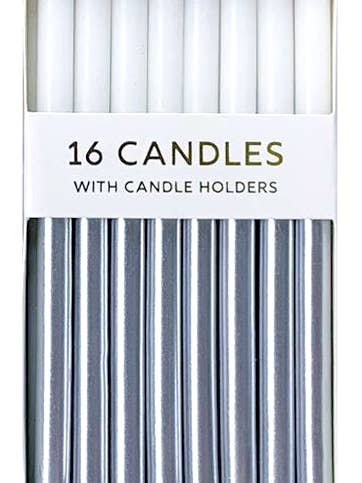 Silver Metallic Dip 16 Candle set for wholesale by Party Partners