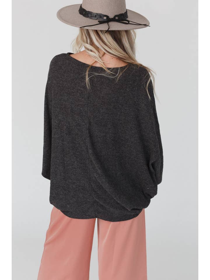 Three Bird Nest - Wholesale Knit Sweater - Women's - Fly With Me Batwing Sleeve Knit Sweater - Charcoal3
