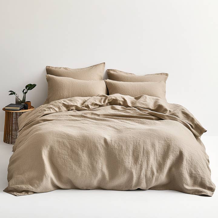 Q VITA - Wholesale Bedding Set - 80%TENCEL 20% Linen Duvet Cover Set - Oatmeal Color