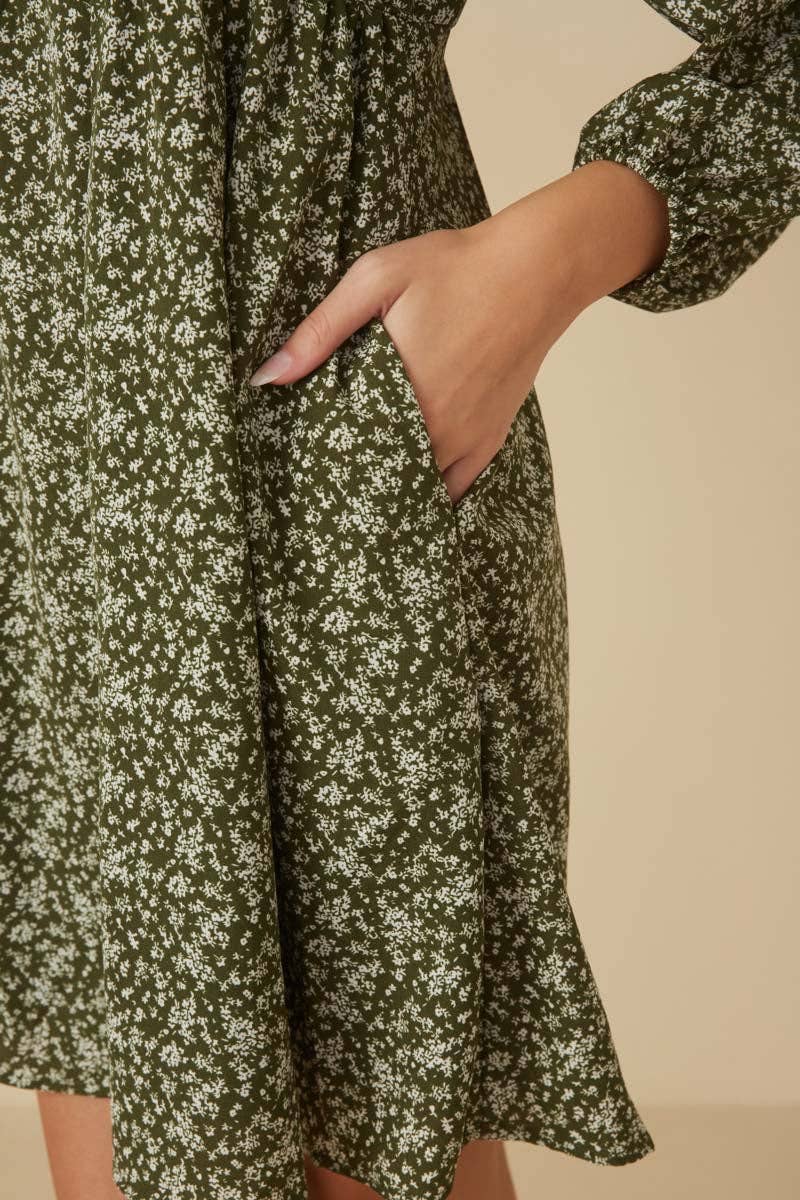 Olive Womens Ditsy Floral Tie Front Smocked Back Dress for wholesale on Faire4