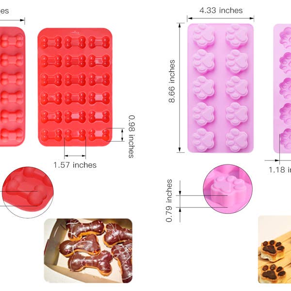 Healthy Hound - Wholesale Chocolate/Candy Mold - Dog Paw and Bone Silicone Ice Mold Trays, Reusable Cold/Hot 4