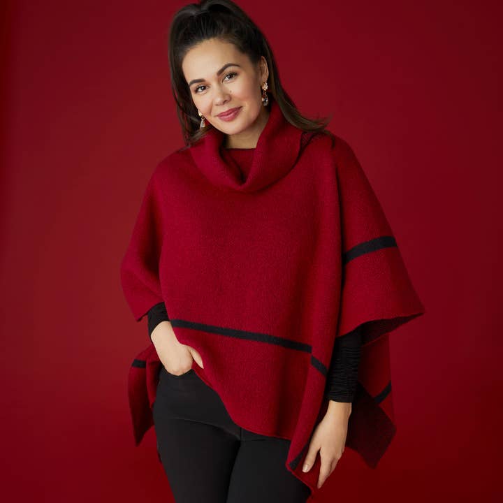 Red Sheldon Cowl Neck Poncho for wholesale on Faire
