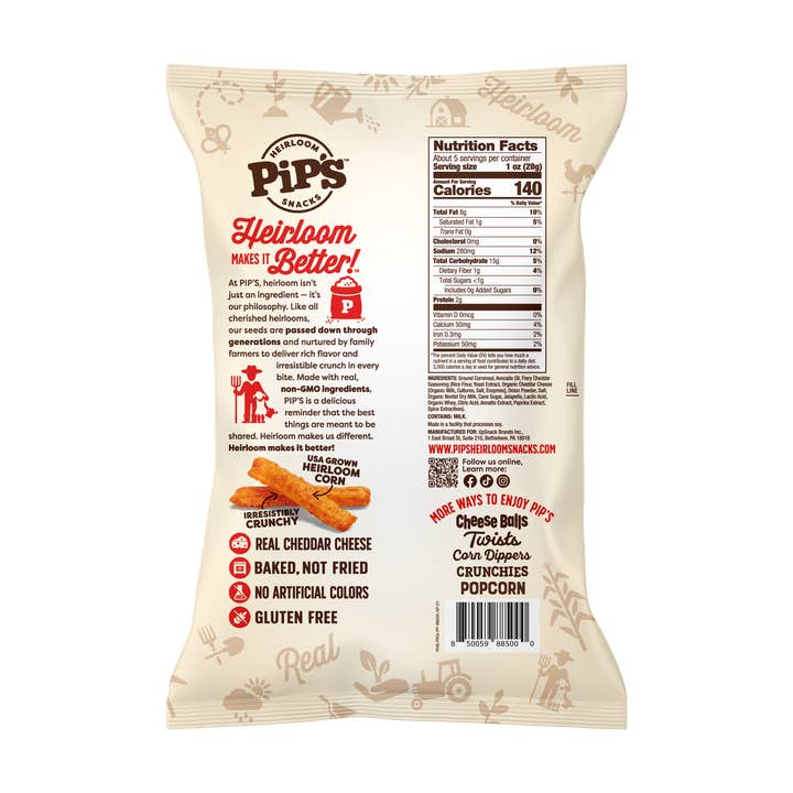 Pip's Heirloom Snacks - Wholesale Puffed Snack - Fiery Cheddar Fries, 5oz  (12 Bags in 1 Case)2