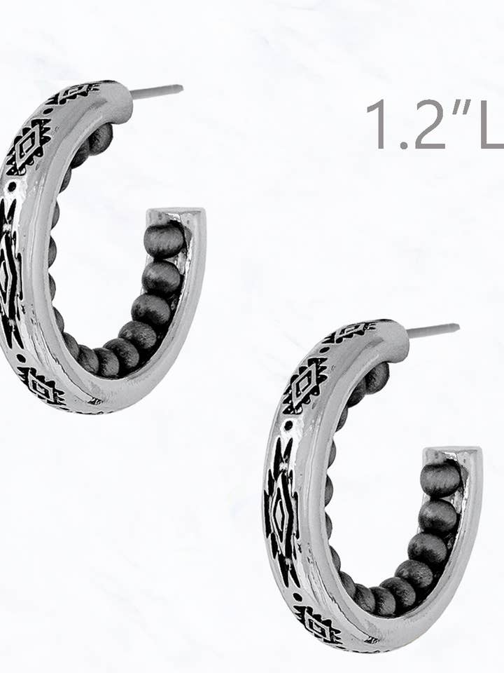 Aztec Textured Western Pearl Open-End Hoop Earrings for wholesale by Suzie Q USA