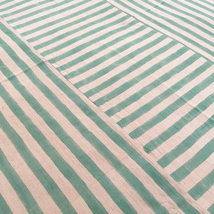 Stripe Coverlet in Seastripe Blockprint: Handwoven Natural Dye Cotton for wholesale on Faire1