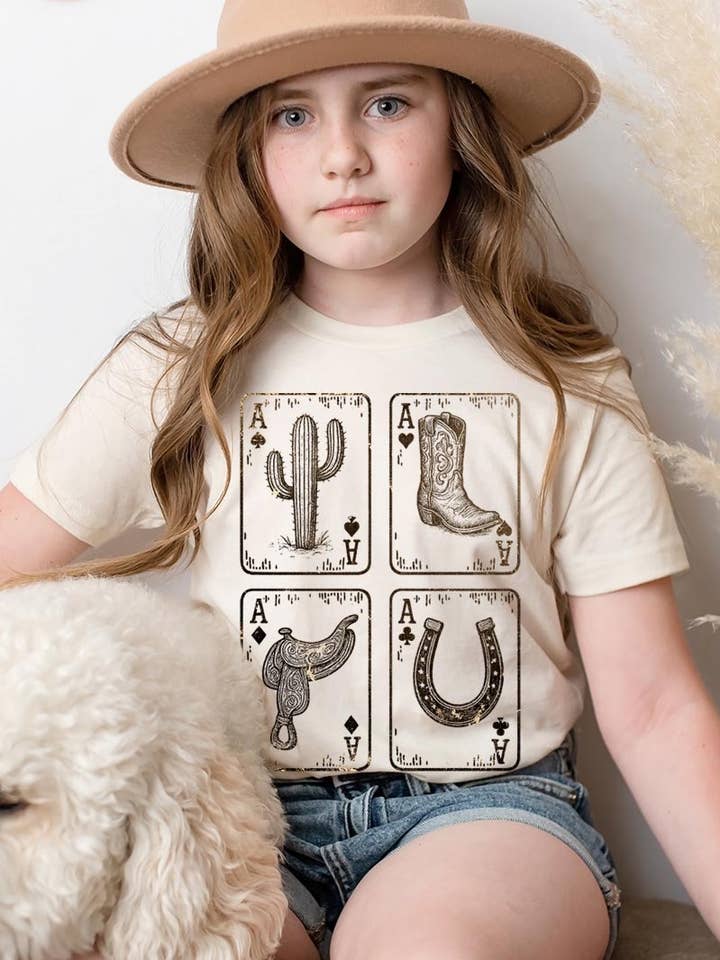 Western Cowgirl Card Kids Graphic Tee for wholesale by COLORBEAR