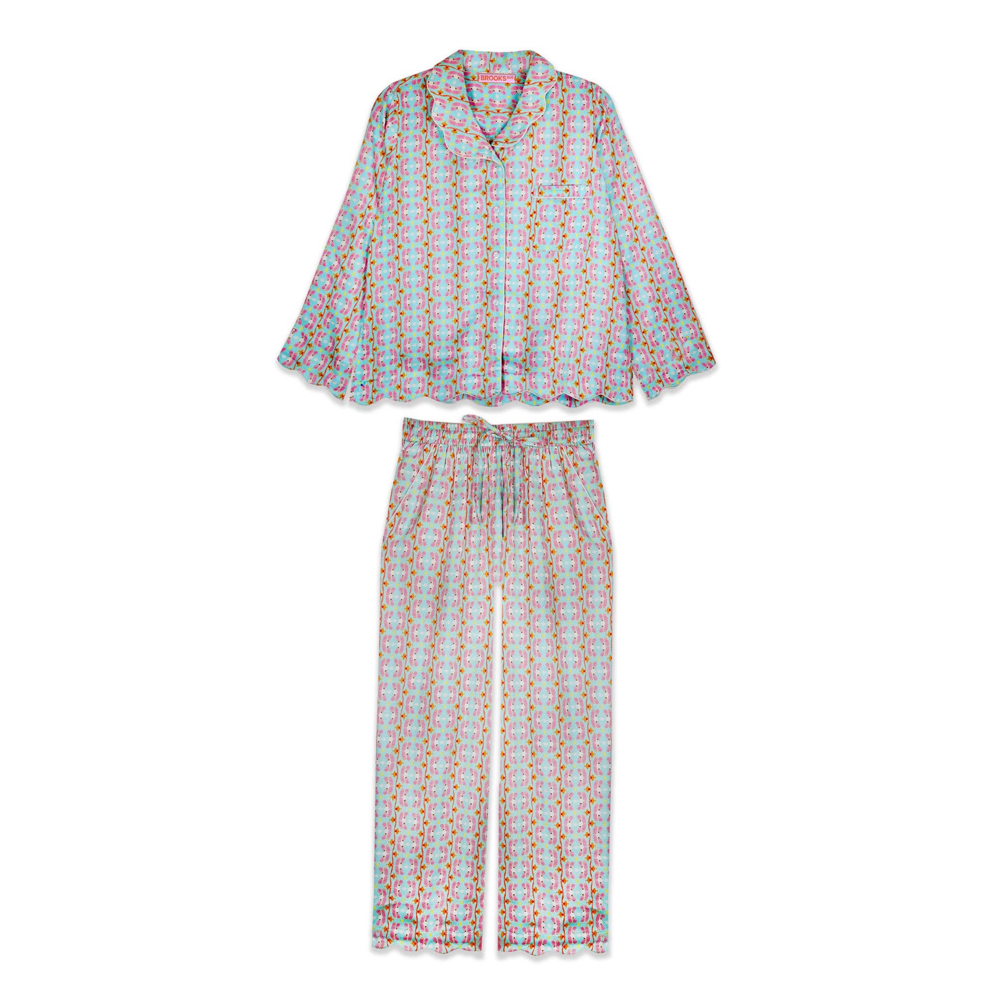 Brooks Avenue - Wholesale Sleepwear Set - Women's - Scalloped Pajama Set Long - Birds of Paradise5