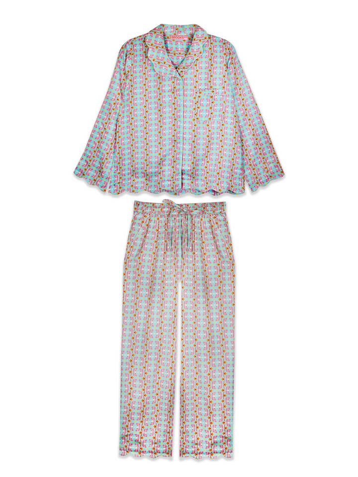 Brooks Avenue - Wholesale Sleepwear Set - Women's - Scalloped Pajama Set Long - Birds of Paradise5