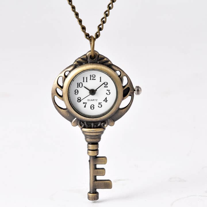 Bronze Pendant Key Shape Small Pocket Watch for wholesale by WoodWristCo