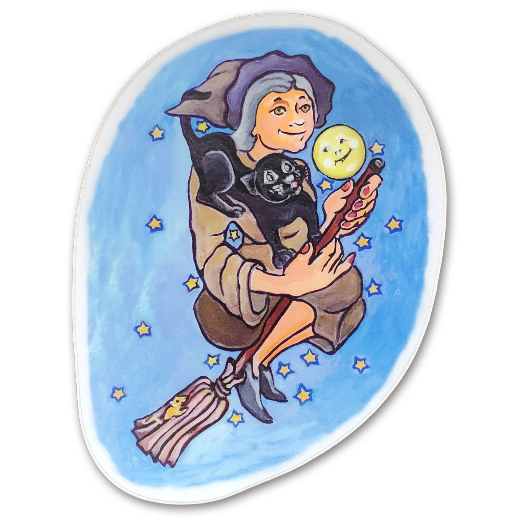 River Village – wholesale Sticker – The Witch and Her Cat Sticker, 3.5 inches tall0
