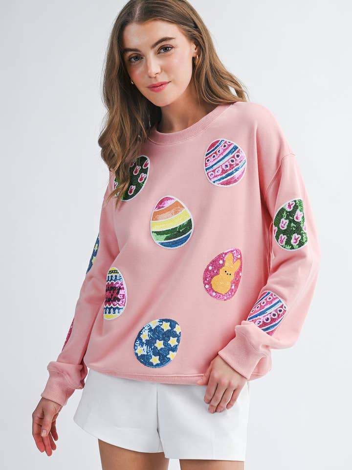 Pailletten-Osterei-Patch-Grafik-Sweatshirt | S-2XL für den Großhandel von Aapparella