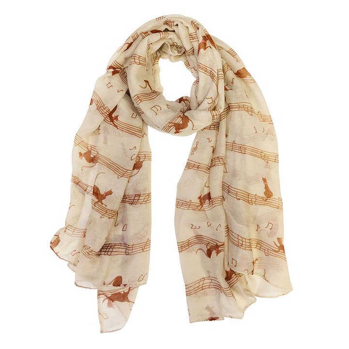Wrapables Lightweight Cats and Musical Notes Long Scarf for wholesale by Wrapables.com