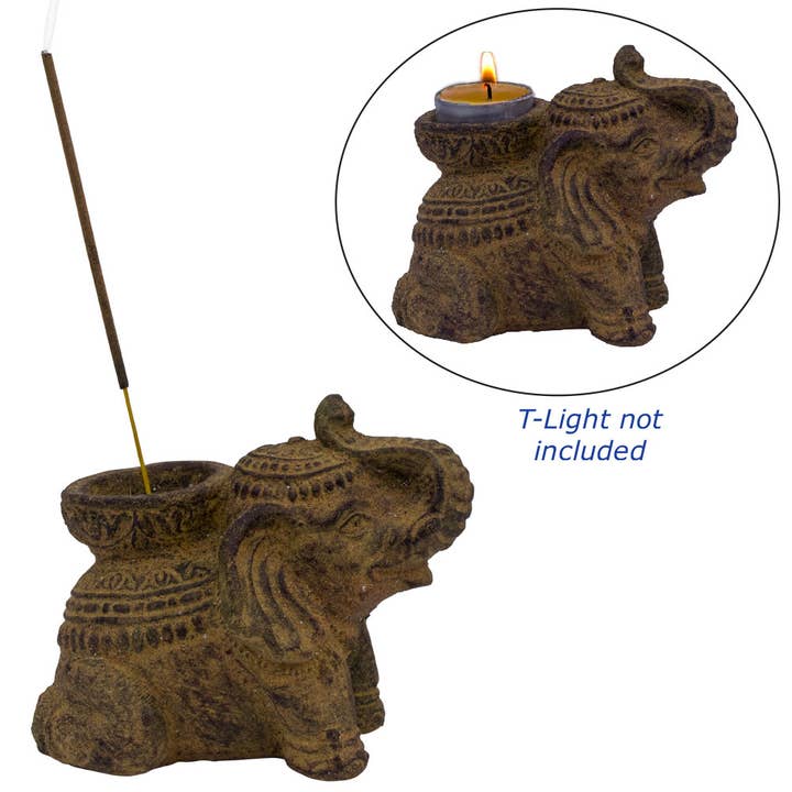 Kheops International – wholesale Rökelsehållare – Vulkanisk sten rökelsehållare - Lucky Elephant - Sand (vardera)