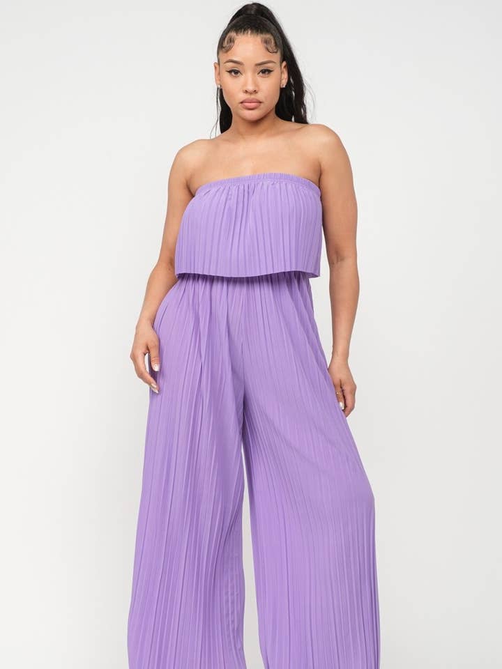 Lavender Pleated Off Shoulder Jumpsuit for wholesale by BJ's Closets