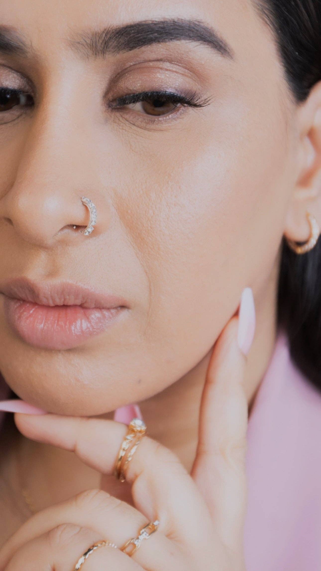 8 Stone Silver Nose Ring For Pierced and Non Pierced Nose for wholesale on Faire1