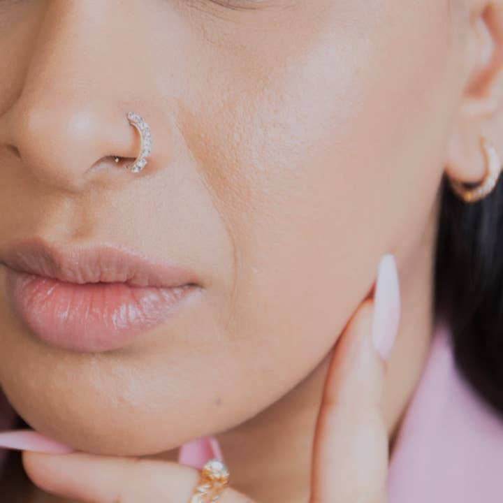 8 Stone Silver Nose Ring For Pierced and Non Pierced Nose for wholesale on Faire1