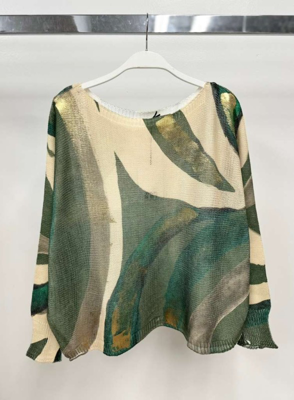 VENTI6 - Wholesale Knit Sweater - Women's - GOLD FOIL BRUSHSTROKE PRINT SWEATER (90668-9066-FOILBRUSH)0