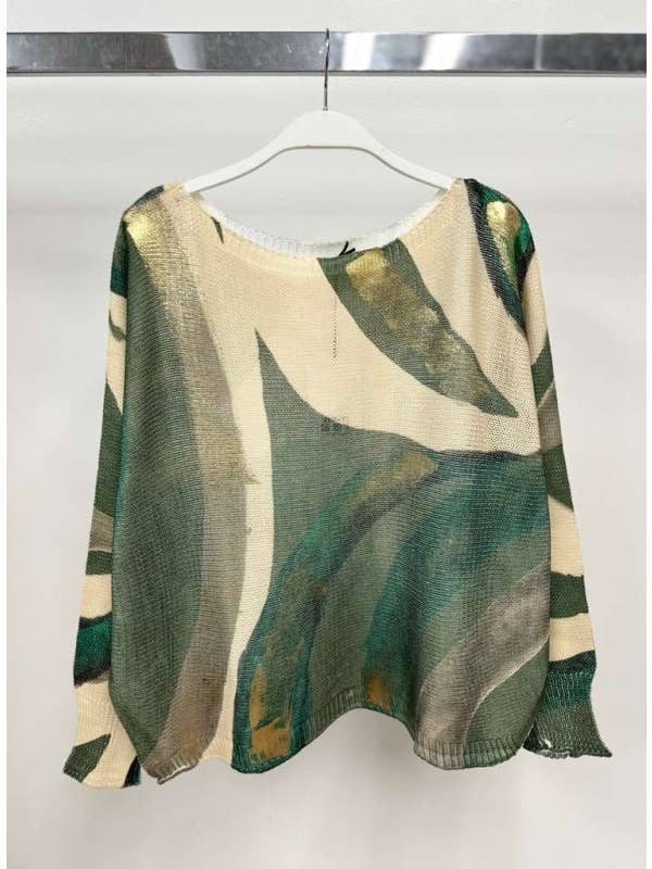 VENTI6 - Wholesale Knit Sweater - Women's - GOLD FOIL BRUSHSTROKE PRINT SWEATER (90668-9066-FOILBRUSH)