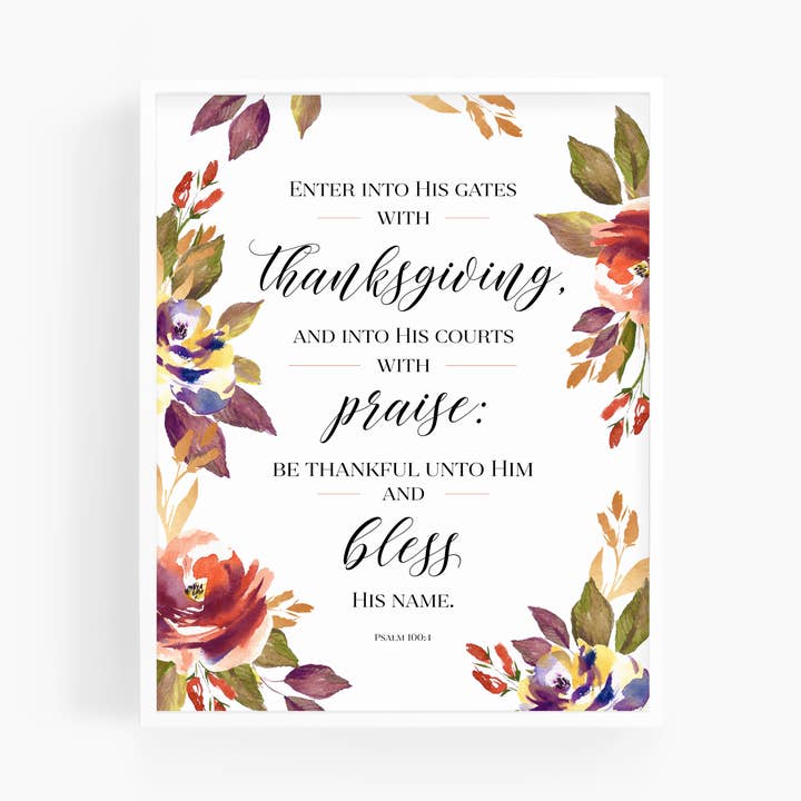 Psalm 100:4 | Watercolor Copper Blooms Bible Verse Art Print for wholesale by Scripture and Grace