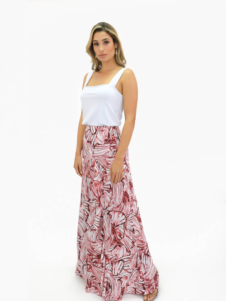 Saia Maxi Com Fenda Traseira - Branco e Borgonha por atacado de VKY&CO