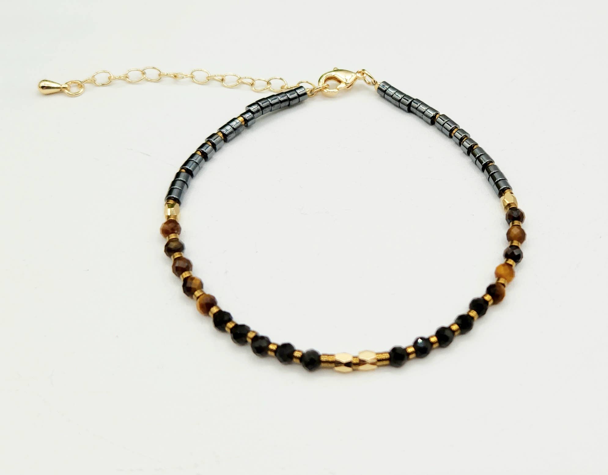 Meraki Gemstones - Venta al por mayor Pulsera de cuentas - PULSERA DE TRIPLE PROTECCIÓN-Obsidiana/Ojo de Tigre/Hematita 3mm3