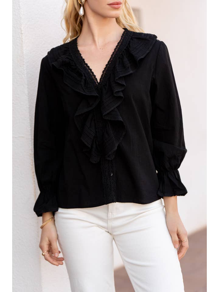 CHOKLATE PARIS - Venta al por mayor Blusa - Mujer - Blusa Billy de algodón con cuello volante - 810471